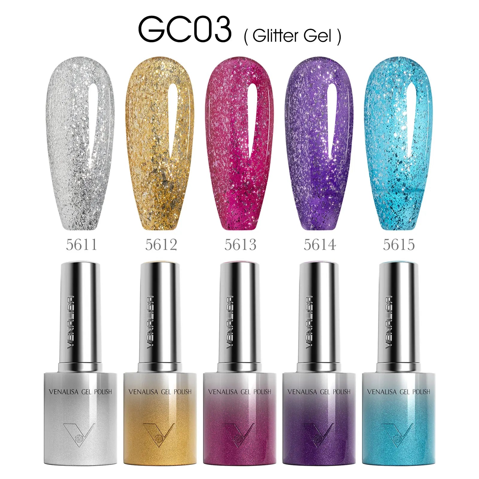 5pcs Venalisa Hema/TPO Free Cat Eye Nail Gel Polish Color Palette Kit Ultra Glitter Diamond Sparkle Soak Off UV LED Varnish Set