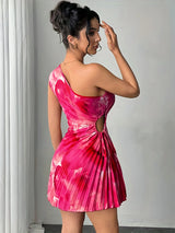 Women's Ink Print One-Shoulder Cut-Out Waist Mini Dress
