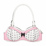 Polka Dot Bra Y2k Bags for Women Unique Novelty Cute Pink Bikini Handbag with Bow Harajuku Streetwear Funny Party Shoulder Bag