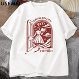Leaving Reality Entering Fiction T Shirt Men Women Vintage Funny Bookish Book Lover Tshirt Woman Reading T-shirt Streetwear