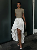 Women's Cotton Ruched Midi Skirt – Elegant A-Line