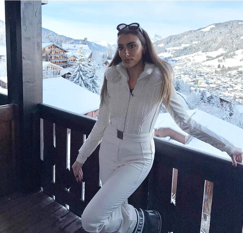 Women’s Faux Fur Hooded Ski Jumpsuit | Waterproof Winter Romper