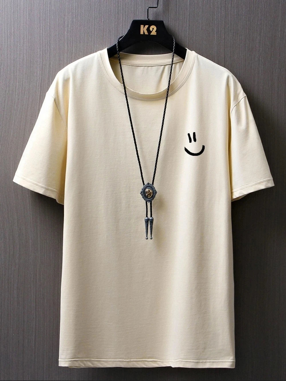 Men's Cotton T-Shirt with Minimalist Smile Print