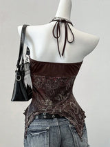 Women's Printed Mesh Halter Top