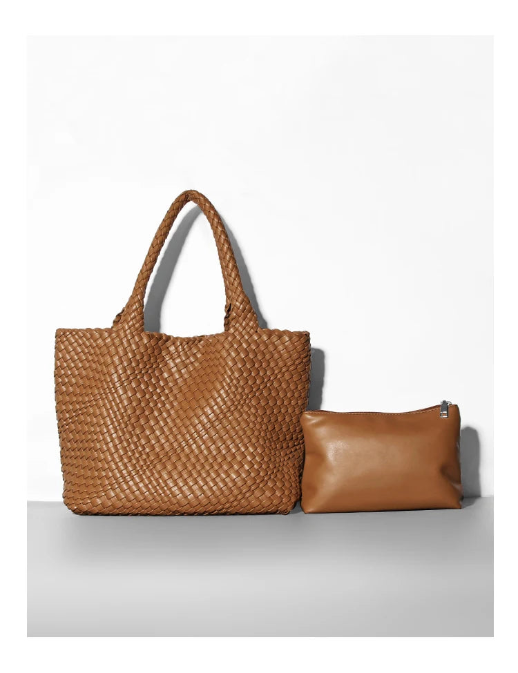 Designer Knitting Fashion Ladies Handbags And PU leather Large-capacity Women's single-shoulder bag Beach Travel Bags