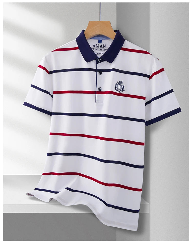 Men's Striped Polo | Letter Embroidery Summer Shirt
