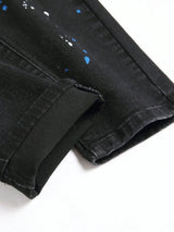 Men y2k Stretchy Skinny Denim Jeans For Men Casual pants Ripped Patchwork Hole Slim Fit Denim Hip Hop Black Straight Trousers