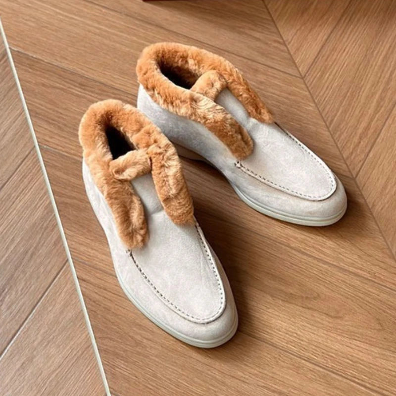 Premium -Made Leather Ankle Snow Boots – 100% Wool Lined Winter Loafers