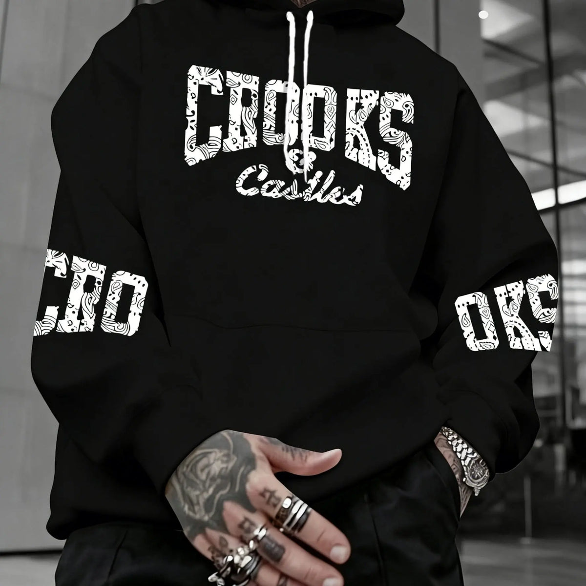 Men's Crooks & Castles Hooded with Iconic Print - Loose Fit Streetwear Hoodie, Slight Stretch Fabric, Machine Washable Winter