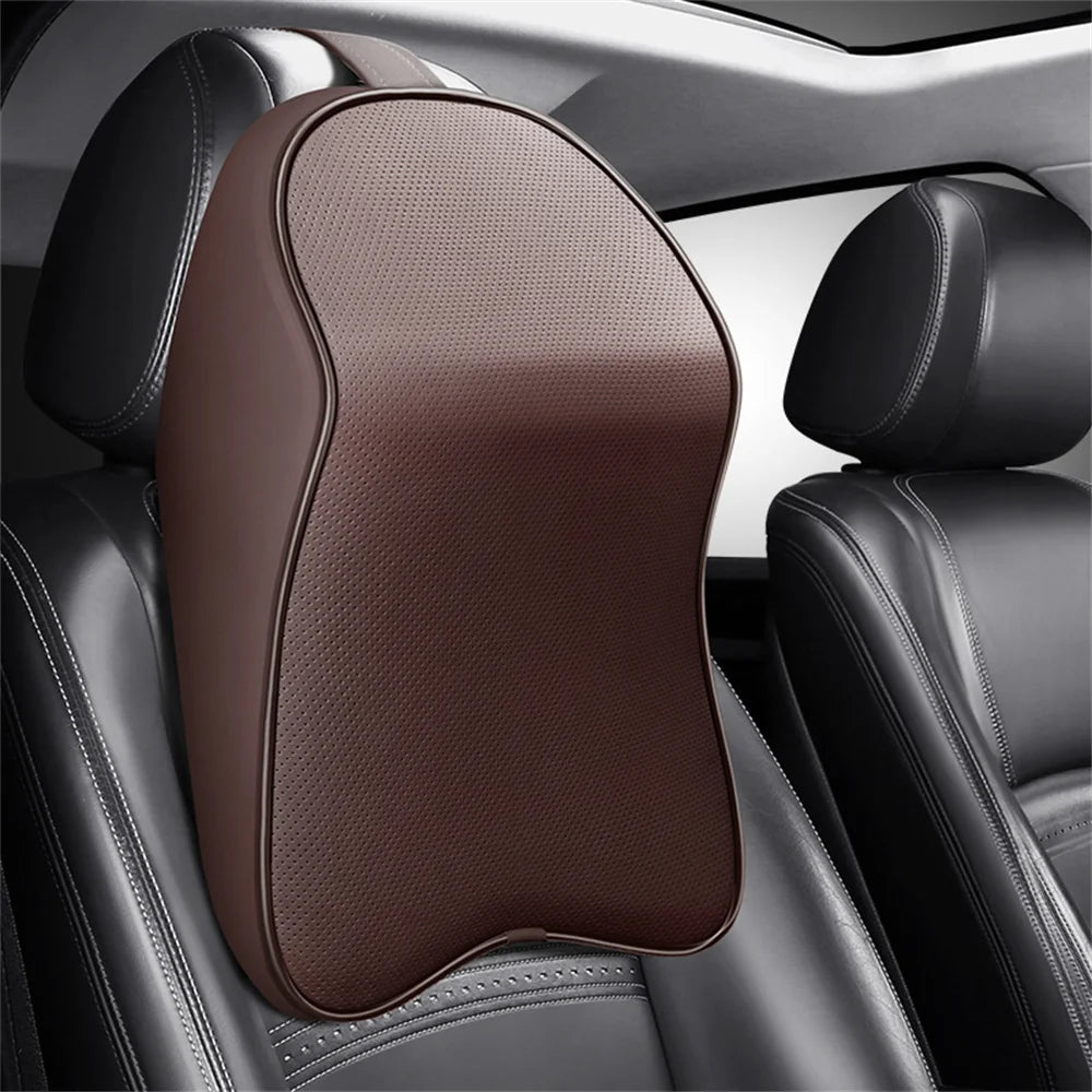 3D Nappa PU Leather Headrest Memory Foam Rest Pillow Headrest Car Neck Pillow Support for Car Pain Relief Travel Neck Support
