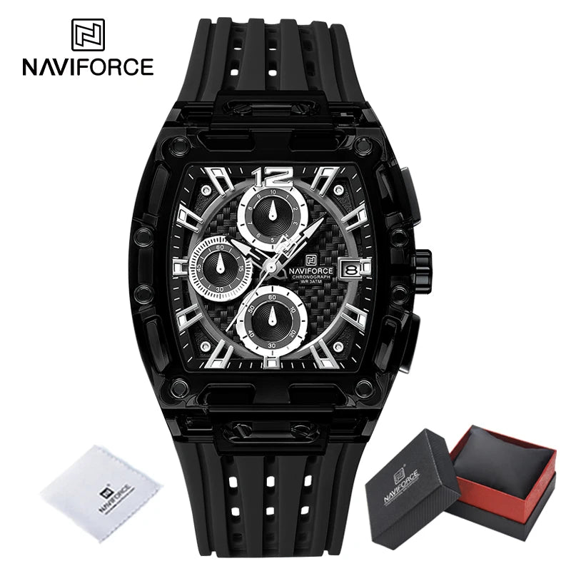 Men's Sport Chronograph – Waterproof Silicone Strap Tonneau Watch