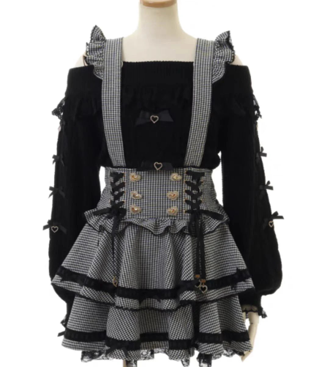 Lolita Plaid Strap Skirt – High Waist Mini for Women
