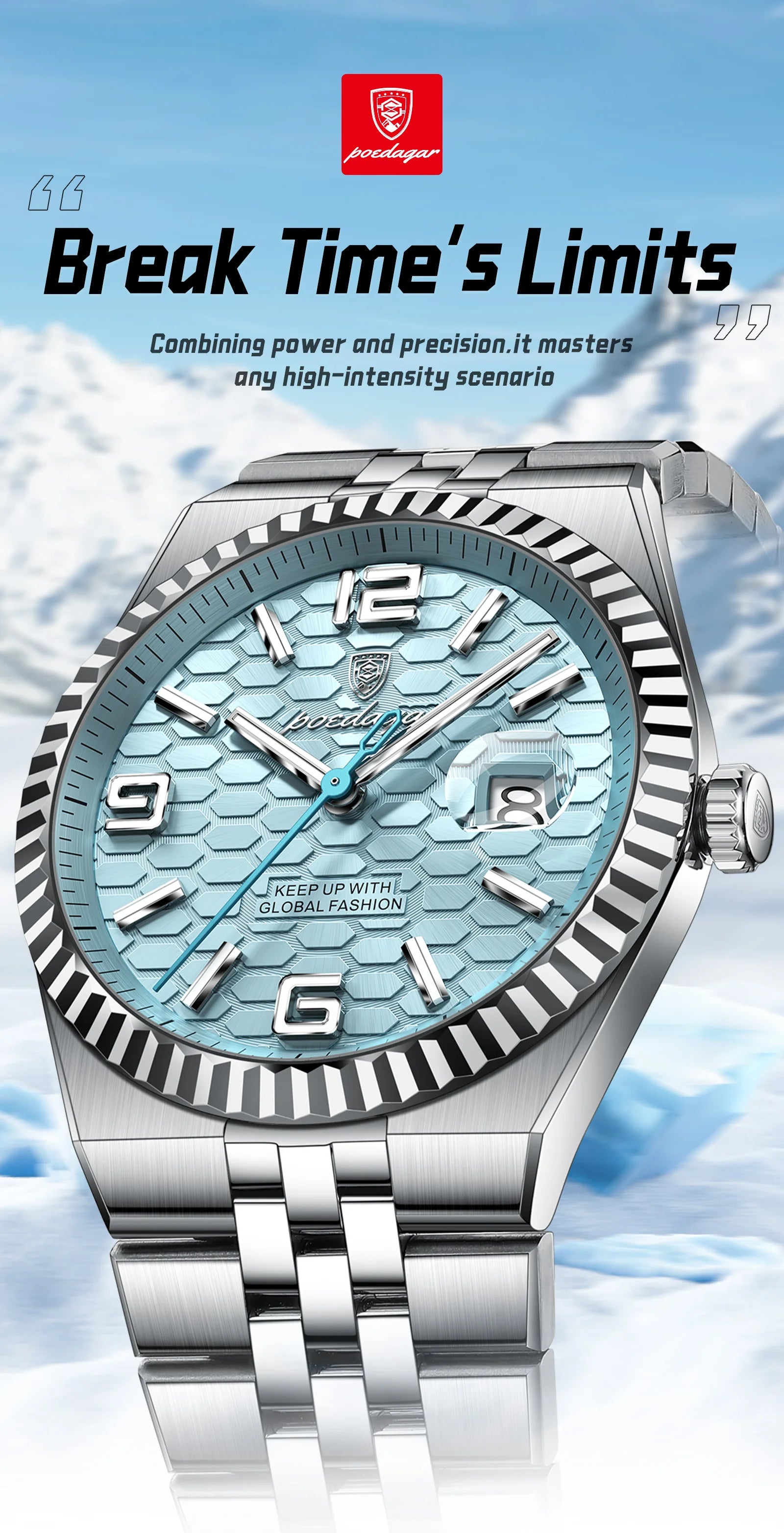 POEDAGAR Luxury Stainless Steel Watch