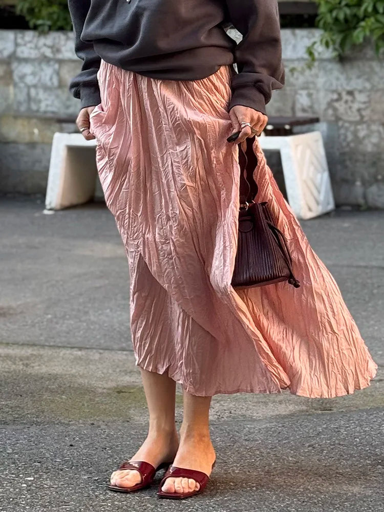 Women's Pleated Maxi Skirt – Elegant A-Line Beach Style