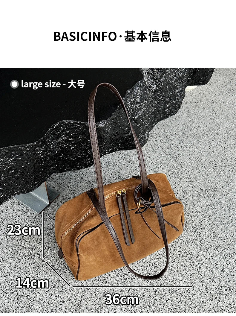 Autumn Winter Women's Cow Genuine Leather Tote Bag Suede Commuting Cowhide Handbags Large Capacity Designer Luxury Velvet Bags