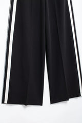 2024 New Women Casual Black Trousers Suits Sports Short Jacket + Female Vinatge Black White Patchwork Baggy Pants Street