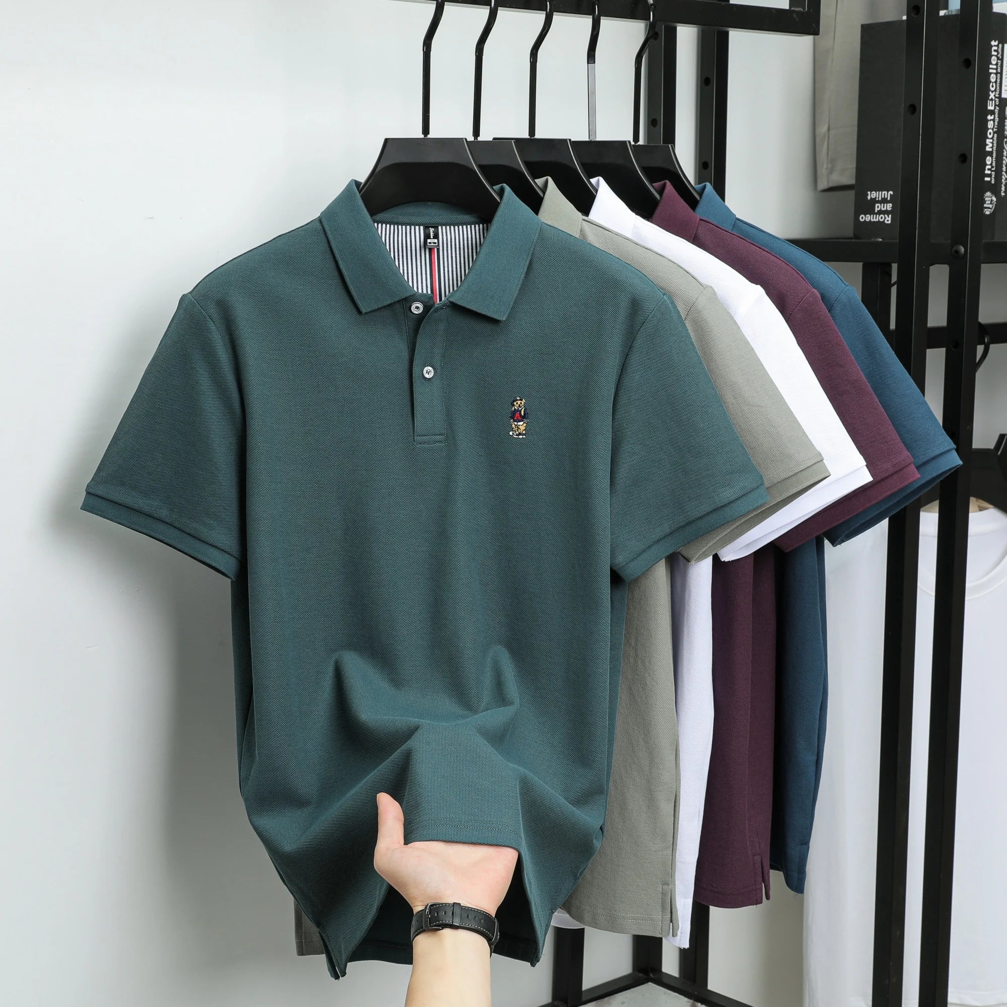 Men's Cotton Bear Embroidery Polo | Korean Style