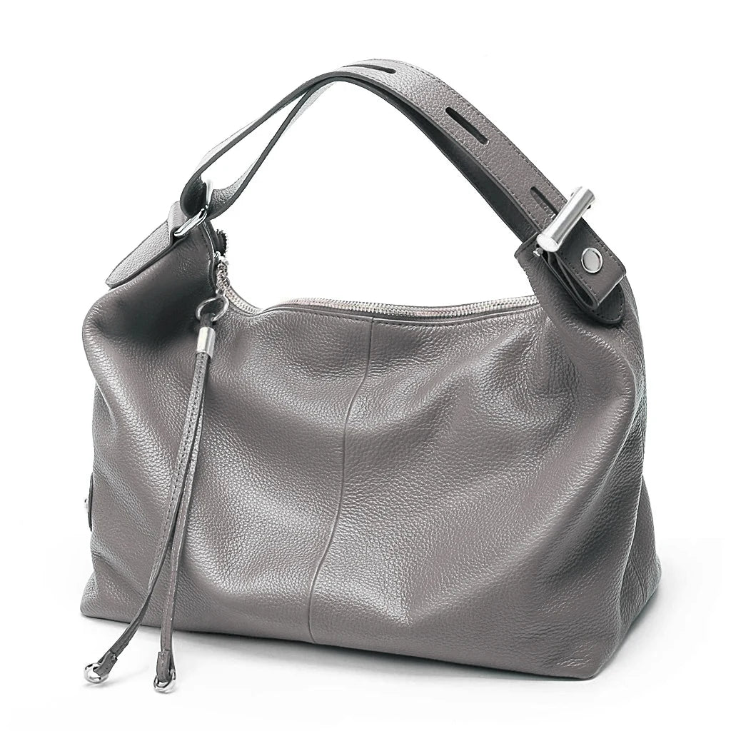 Zency 100% Genuine Leather Large Women Top Handle Shoulder Bag Tote Handbag Purse Black Leather Hobo Bag Underarm Zipper Bags