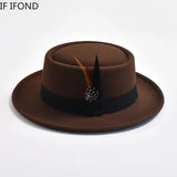 Men's Vintage Felt Fedora Hat with Feather Accent