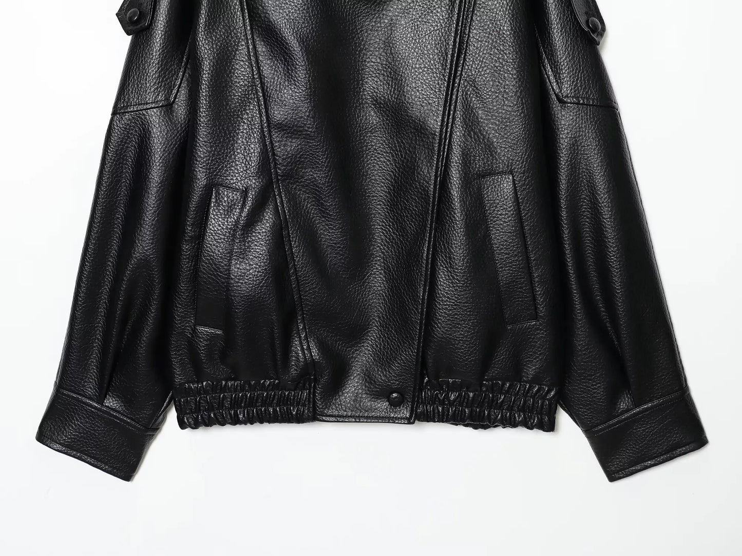 TFMLN Chic Black Faux Leather Jackets Women Long Sleeve Buttons Elastic Oversized Coats Fashion 2025 Autumn Winter Streetwear