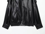 TFMLN Chic Black Faux Leather Jackets Women Long Sleeve Buttons Elastic Oversized Coats Fashion 2025 Autumn Winter Streetwear