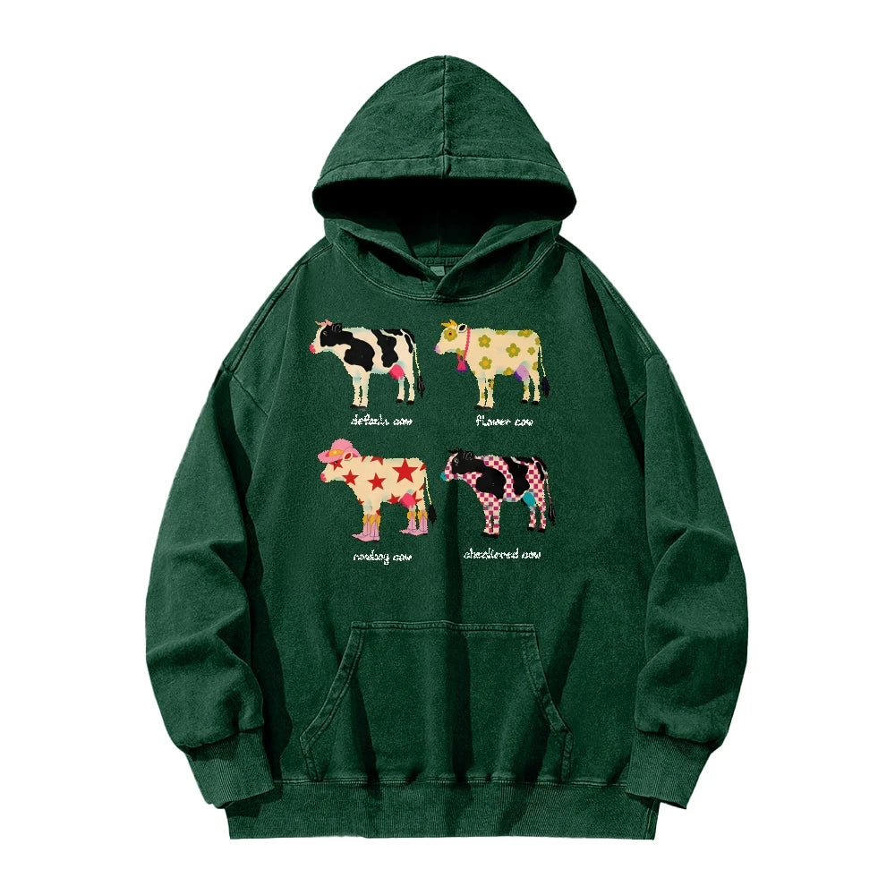 Cute Cartoon Cow Print T-Shirt Pure Cotton Washed Shoulder Round Neck Neutral Style Fashion Trend New High Quality Short Sleeves