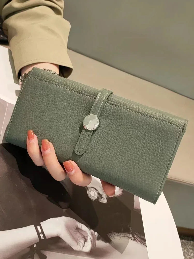 Genuine Leather Wallet Women Long Clutch Fashion Luxury Brand Ladies Purses Card Holder Zipper Coin Pocket High Quality Billfold