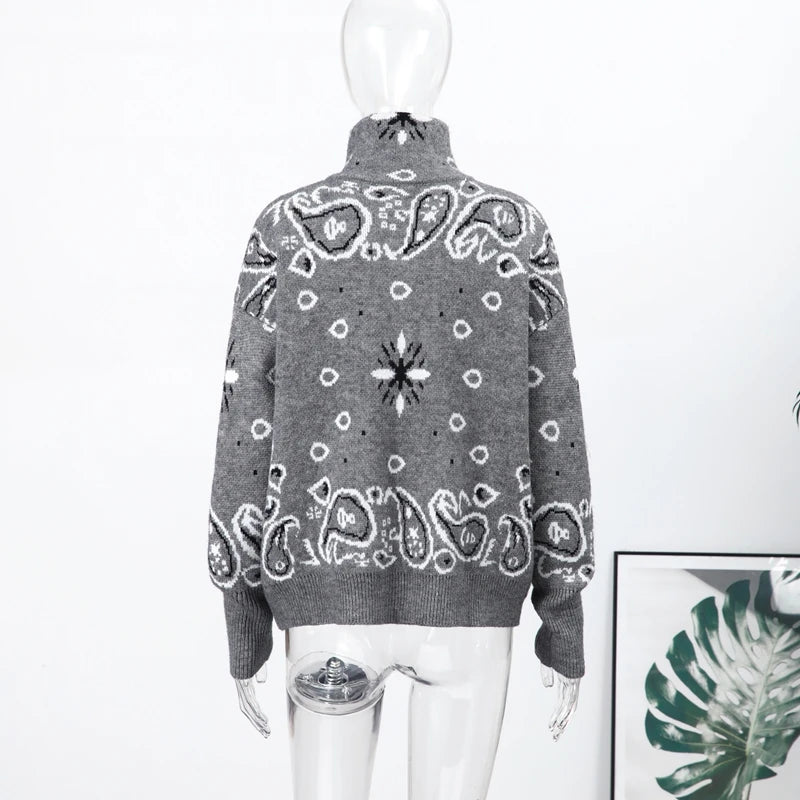 Vintage-Style Printed Knit Cardigan