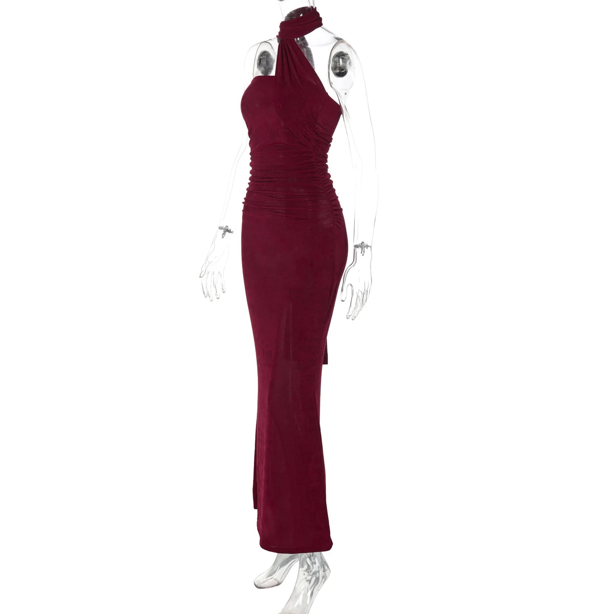 Elegant Halter Ruched Backless Maxi Dress