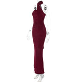Elegant Halter Ruched Backless Maxi Dress