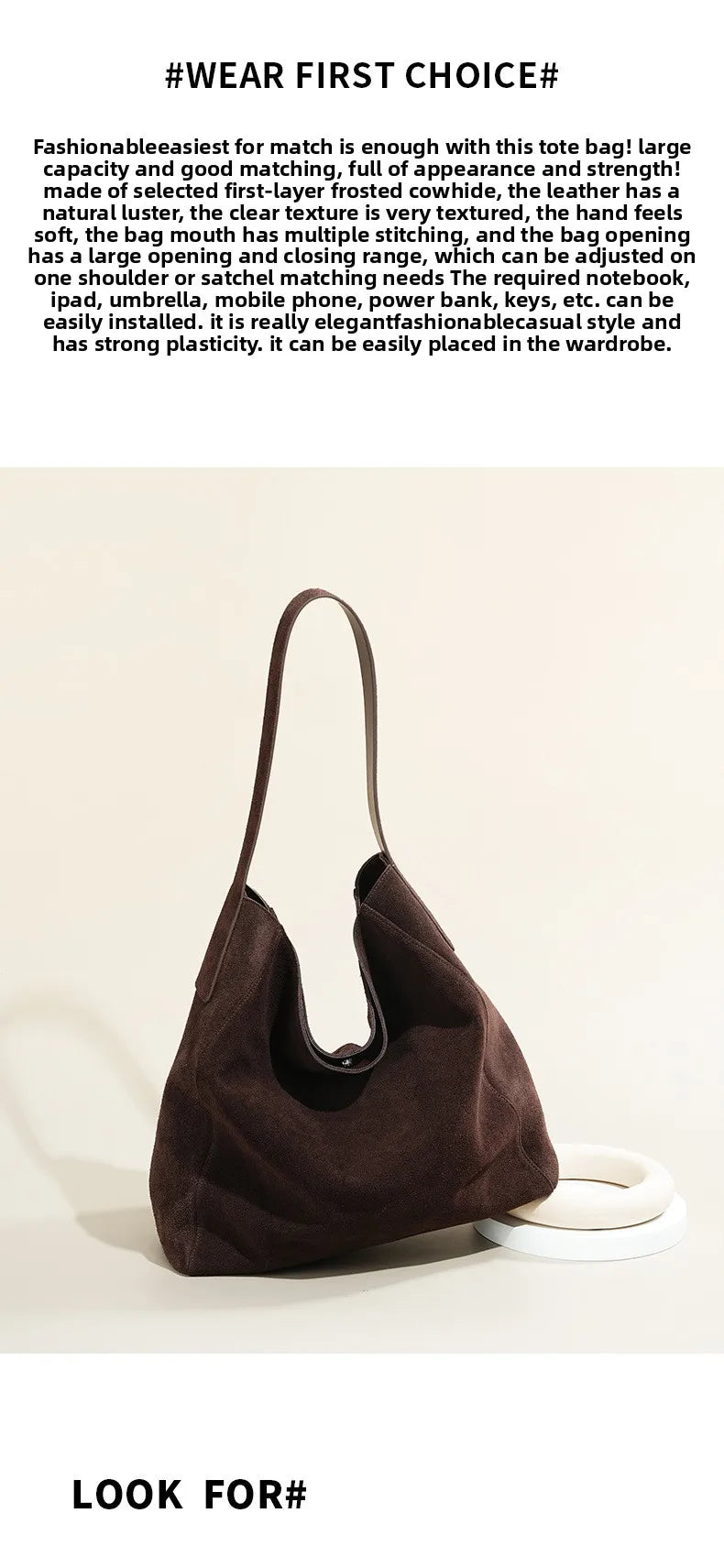 New suede velvet underarm tote bag for autumn and winter Simple large capacity first layer frosted cowhide handbag shoulder bag