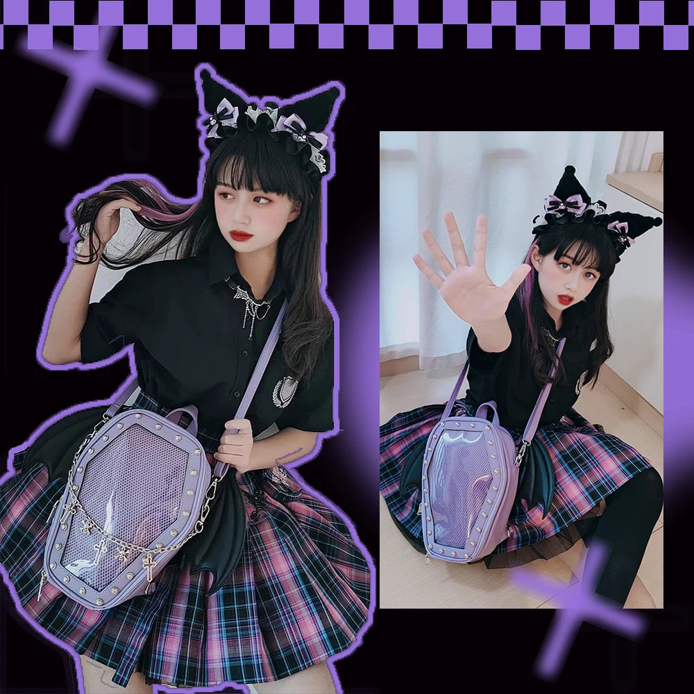 Gothic Punk Coffin Shape Ita Bag Women Clear Backpacks Dark Lolita Handbag and Shoulder Bag Girls Cosplay Designer 2 Insert