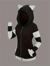 Women's Cat Ear Colorblock Zip-Up Hoodie