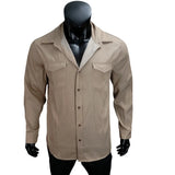 Men's Denim Shirt Slim Fit Light Blue Long Sleeve Casual Top with Two Chest Pockets Button Front Copper Buttons Washed Gray