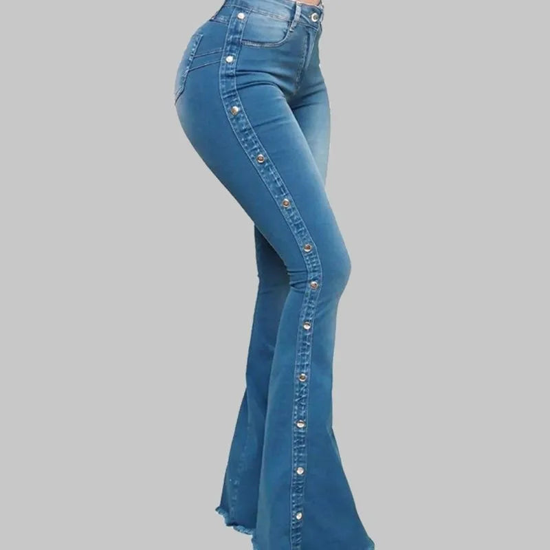 Women's High-Waist Stretch Denim Flare Pants