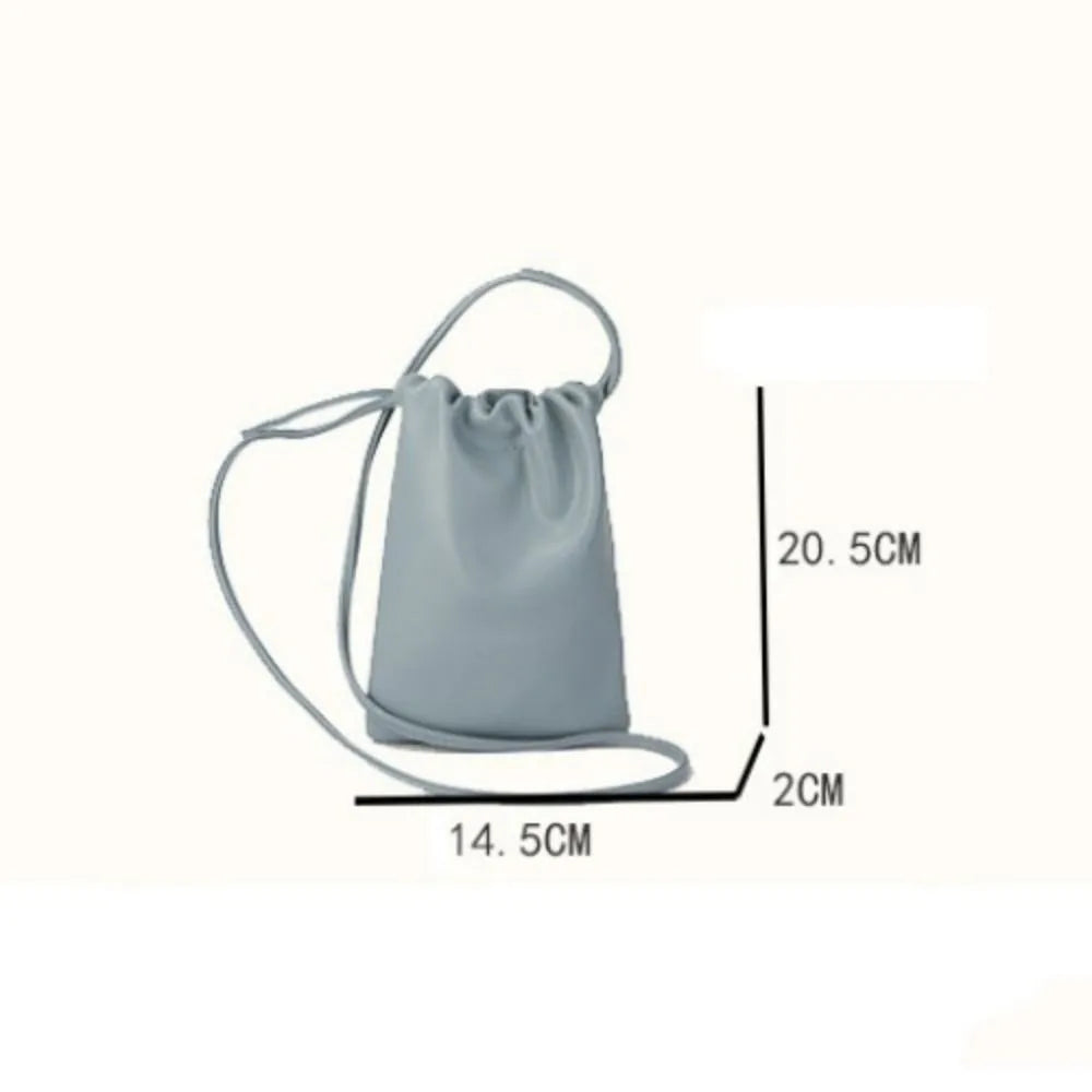 Portable Pu Leather Women Handbags Solid Flap Large Capacity Crossbody Bags Candy Color Mini Bucket Bag