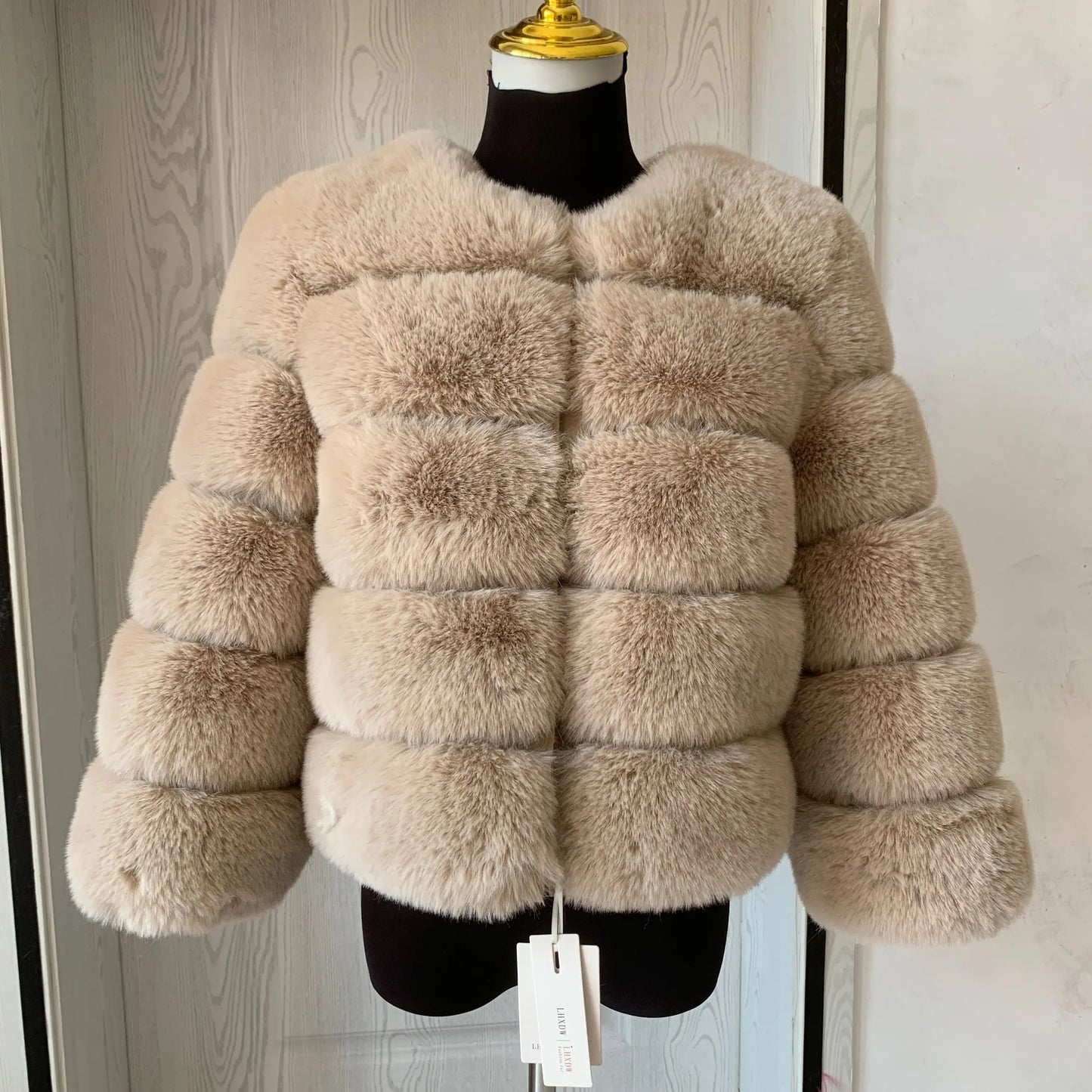 Elegant Winter Faux Fox Fur Crop Jacket