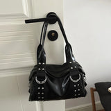 High Quality PU Leather Women's Shoulder Bag Large Capacity Y2K Underarm Bag Fashion Rivet Women Daily Boston Handbag
