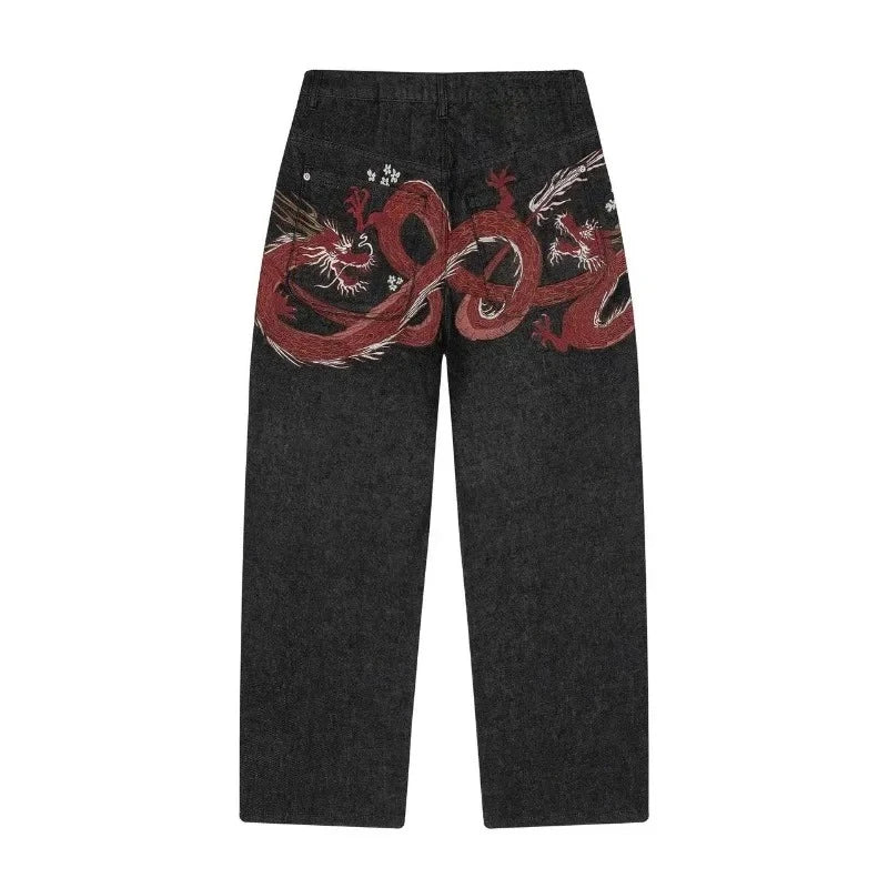 Dragon Embroidery Y2K Baggy Jeans