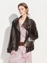 FSLE【Premium Series】Women's Oversize Short Trench Coat Brown Faux Leather Belted Jacket Grey Windbreaker Y2K Retro Outerwear