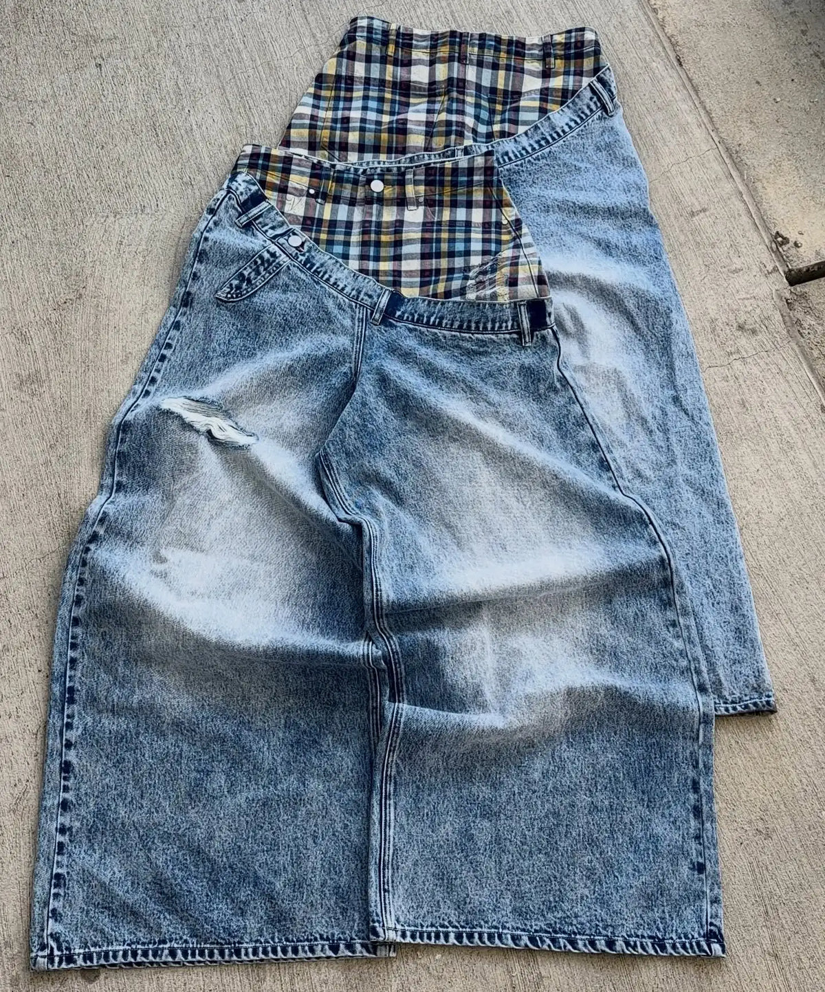Unisex Y2K Plaid Baggy Jeans
