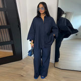 Fashion Stripe Long Pants Set Women Chic Lapel Single Breasted Shirt High Waist Wide Leg Trousers 2026 Spring New 2 Pcs Outfits