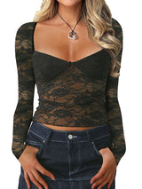 Floral Lace Long Sleeve Crop Top