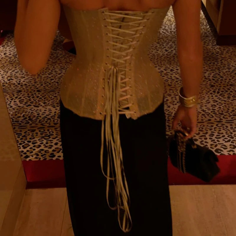 Women's Lace Patchwork Sequin Sling Top – Backless 2025 Clubwear Vest