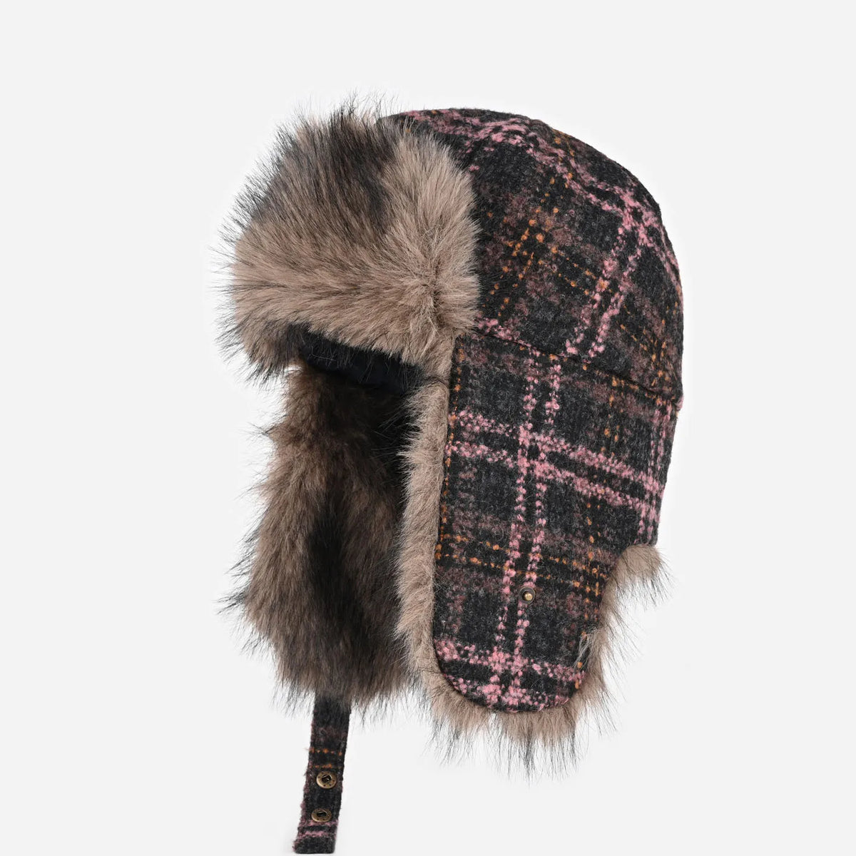 fashion Plaid tweed Bomber hat women ski cap winter hat faux fur pilot hat thickened warm ear protection hat versatile털모