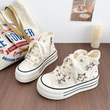 Women's High-Top Canvas Platform Sneakers — Rivet Buckle Lace-Up