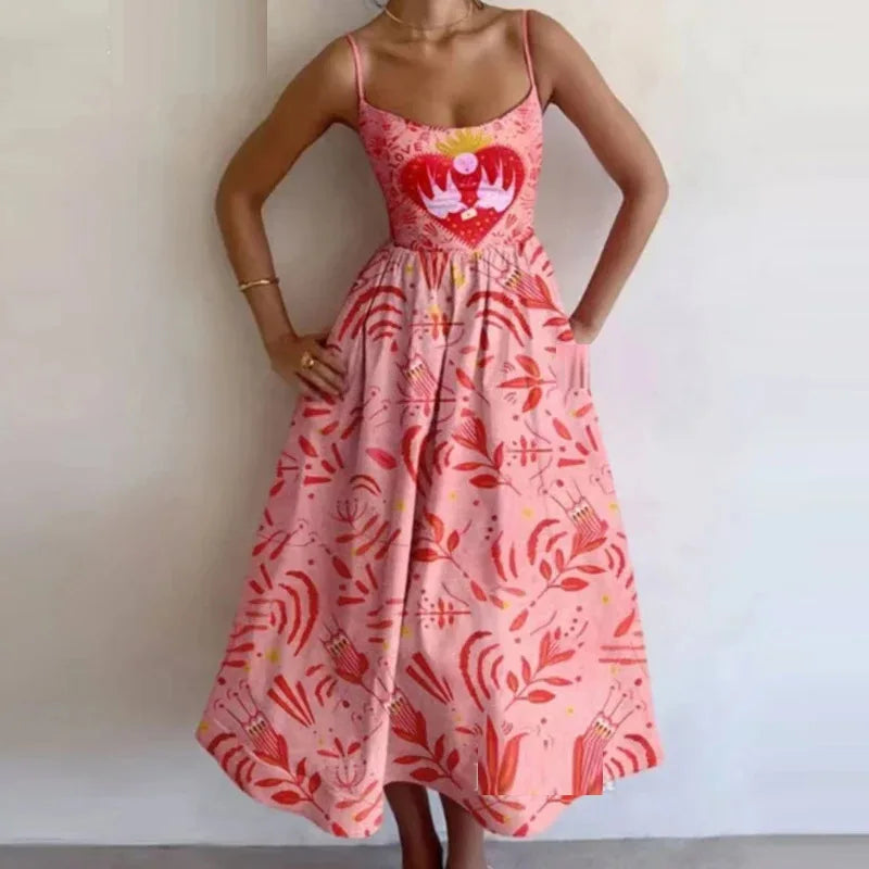 Women's Print Camisole A-Line Midi Dress
