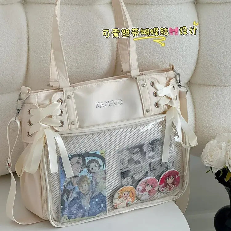 Italife Luxury Large Ita Bag with Ribbon ACG Display Women Blue Big Clear Shoulder Bag with Pin Insert Girl Pink Itabag Bow H201