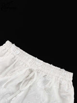 Oymimi Summer White Cotton 2 Piece Sets Women Outfit Casual Jacquard Button Wrist Sleeve Shirts And High Waist Shorts Female Set