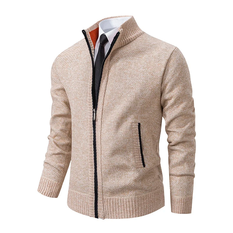 Men’s Fleece-Lined Stand Collar Cardigan
